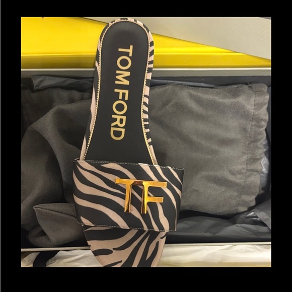 Tom Ford Shoes - Tom Ford Black and Tan Zebra Sandals with Gold Accent
